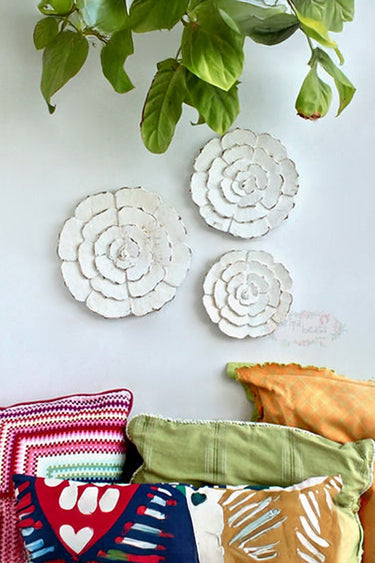 Hand Carved Wall Flower set of three Begonia