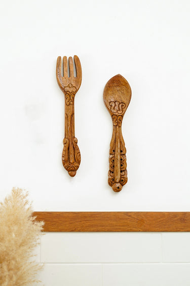 Handcarved Teak Spoon Fork set