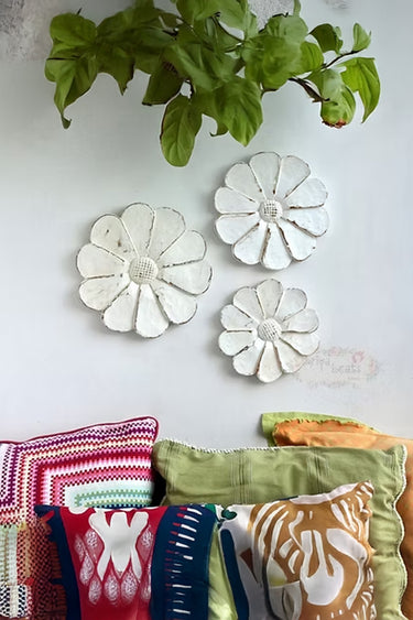 Hand Carved Wall Flower set of three Sunflower