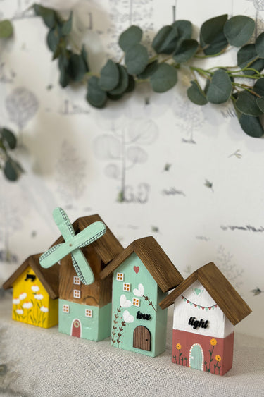 Joy • Love • Light windmill wooden mini Village