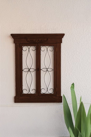 Decorative wooden and Iron walnut Window Frame