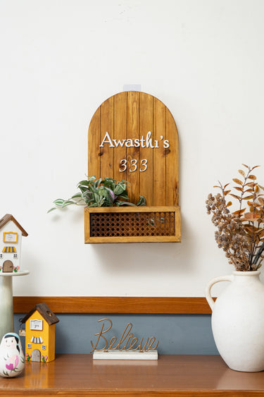 Boho Basket Name plate with Birch Rattan details