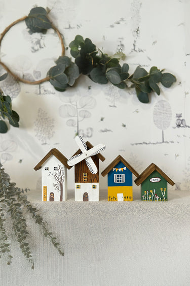 Tiny Windmill Town wooden homes