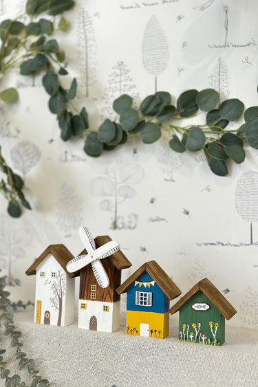 Tiny Windmill Town wooden homes